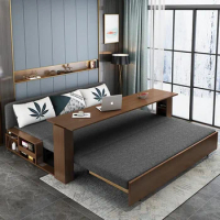 Solid wood sofa bed multi-function living room study push-pull folding bed telescopic bed small household sleeping sofabed