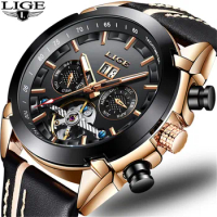 2019 Luxury Brand LIGE New Mens Top Automatic Mechanical Watch Leather Tourbillon Clock Waterproof Sport Watch Relogio Masculino