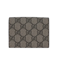 【GUCCI 古馳】GG Supreme 塗層帆布二折卡片小短夾(米色/烏木色)