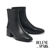【HELENE_SPARK】極簡復古時尚羊皮方頭高跟短靴(黑)