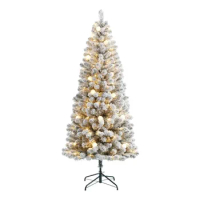 6.5 ft Pre-Lit G50 Color-Changing LED Trinity Flocked Pine Artificial Christmas Tree, Green