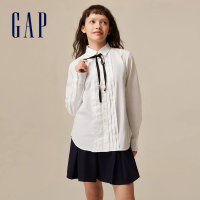 【GAP】女裝 純棉翻領長袖襯衫-白色(742544)