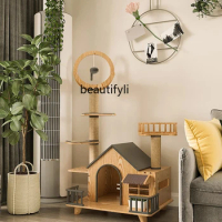 GY Cat Climbing Frame Solid Wood Cat Nest Small Cat Tree Cattery Integrated Luxury Cat Villa Scratching Post Multifunctional
