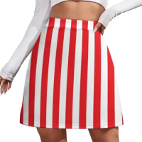 Barbershop Stripe | Red and White Stripes Mini Skirt extreme mini dress Skort for women short skirts for women