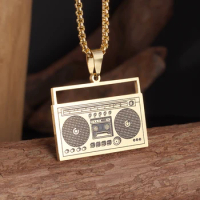 Men Women Vintage Stainless Steel Radio Pendant Necklace Hip Hop Punk Jewelry