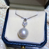 KUGG PEARL 18K White Gold Necklace 12-13mm Natural Australian White Pearl Necklace for Women Luxury Shiny Design High Jewelry