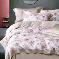 【AGAPE 亞加．貝】頂級60支《粉玉朵樣》100%純天絲 雙人特大6x7尺 鋪棉兩用被床罩八件組(專櫃100%天絲製)