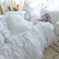 韓式白色公主風床上四件套夏季春秋床單被套仙女生水洗棉裸睡被罩