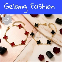Gelang wanita model clover viral bahan titanium tahan lama fuji nagita hitam