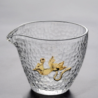 陶福氣 鑲金耐熱玻璃公道杯 家用功夫茶玻璃分茶器茶海公道杯組合