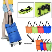 JRODIM Foldable Women Shopping Cart Bag Portable Supermarket Shopping Trolley Bag with Wheels Foldable Cart Rolling Grocery
