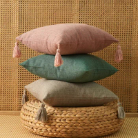 45x45cm Euro Shams Pillow Covers Lined Linen Decorative Tassels Square Pillow Covers Neutral Decorative Pillowcases for Bedroom