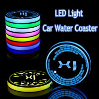 Customized for Jaguar XJ Logo 7 Colors Car LED Cup Holder Light Mats Car Coasters Atmosphere Light Pads