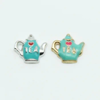 20pcs Enamel Tea Pot Coke Drink Cup Coffee Floating Charms Living Memory Lockets Necklace Diy Jewelry Accessory