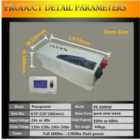 2016 free shipping off grid inverter 6000w low frequency inverter pure sine wave 48v to 220v