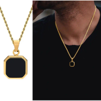RJ Store Kalung Titanium Black Square Look Mewah Korean Style Pria Wanita LL752