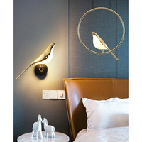 現代輕奢創意LED网红喜鵲小鳥110V 220V支架燈床頭臥室客廳閣樓裝飾壁燈吊燈