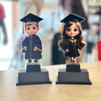 Acrylic Transparent Convocation Trophy Custom Made Berkualiti Tinggi 3mm Cetakan Tapak Hitam Elegan 
