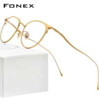 FONEX Pure Titanium Eyeglasses Frame Women Round Glasses Men Frames Korean Eyewear 8509