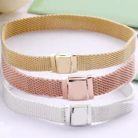 Original Rose Gold &amp; Silver Woven Mesh Silver Reflexions Bracelets Bangle Fit 925 Sterling Silver Bead Charm Europe Diy Jewelry