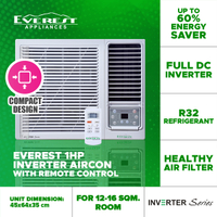 EVEREST Inverter Aircon Window Type, Air Conditioner, Inverter Full Dc, Automatic with Remote Control 1.0 HP - ETIV10CFWD/G
