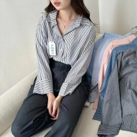 BEFA - Ziggy Top || Stripe Shirt - Kemeja Salur Garis Oversized Crop Shirt Atasan Wanita Lengan Panj