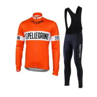 San Pellegrino Retro Cycling Jersey Set Long Sleeves Winter Fleece &amp; No Fleece Bib Pants Outdoor Cycling Clothing