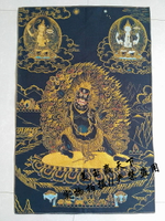 藏傳西藏佛像　唐卡刺繡畫　唐卡佛像畫 紫瑪護法黑金大威德金剛