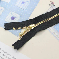 Free shipping 5pcs/lot 20cm black zipper golden teeth metal zipper water head diy craft bags closed end zipper