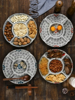 日式釉下彩陶瓷和風餐具干果零食盤分格盤子創意分隔餐盤個性家用