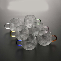 網紅玻璃杯彩色帶把水杯女ins風家用簡約日式錘紋單層果汁杯加厚