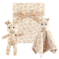 【Hudson Baby】彌月禮盒組-毛毯+安撫巾+安撫玩偶3件(推車毯安撫毯保暖毯四季毯空調毯)