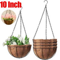 10 Inch Round Wire Plant Holder Metal Hanging Basket Coconut Liner Lining Plants Flower Garden Pot for Home Balcony Decoration