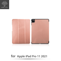 【Metal-Slim】Apple iPad Pro 11吋 第3代 2021(高仿小牛皮三折磁吸立架式皮套 玫瑰金)