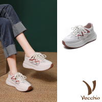 【Vecchio】真皮運動鞋 網布運動鞋/真皮流線網布拼接造型休閒運動鞋(紅)