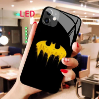 Luminous Tempered Glass phone case For Apple iphone 12 11 Pro Max XS mini BatMan Acoustic Control Protect LED Backlight cover