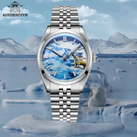 Addies Dive Original Automatic Mechanical Watch Water Resistant Glacier Dial Bubble Mirror Glass Calendar Men Luminous Watches