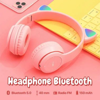 Fuloophi Headphone Bluetooth 5.0 Cat Ear 9D Sound Foldable 150mAh - P47M Pink
