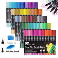 100PCS Colors Dual Tip Brush Pens Art Marker Fine Liner Brush Drawing Painting Watercolor Pens for Coloring Manga Calligraphy
