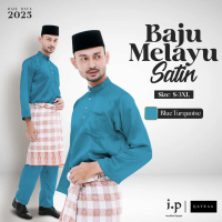 New Popularity x I.P Muslim✦ BLUE TURQUOISE Adult Satin Malay Shirt Standard Cut - Size S-3XL / Men'
