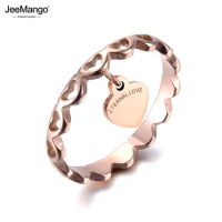 JeeMango Eternal Love Heart Charm Engagement Ring Rose Gold Color Stainless Steel Hollow Heart Wedding Ring For Women JR19016