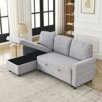 78.8"Combo Sofa with Pullout Bed,Comfortable Linen L-Shaped Combo Sofa Sofa Bed,Living Room Furniture Sets for Tight Spaces