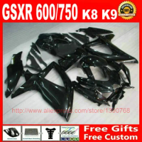 Fairing kit for SUZUKI GSXR600 GSXR 600 750 08 09 10 all glossy black ABS fairings set K8 K9 K10 2008 2009 2010