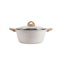 【CAROTE】COSY系列 麥飯石不沾鍋 湯鍋 20CM 含鍋蓋 雙耳 煮鍋 燉鍋 鍋具(電磁爐/ih爐)