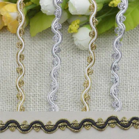 5Meters S Wavy Gold Lace Trim Curved Lace Ribbons Sewing Centipede Braided Lace Wedding Craft DIY Clothes Accessories Decoration