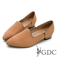 GDC-真皮時尚金邊素雅尖頭低跟鞋-棕色