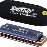 East top Harmonica 008K Blues Harp Mouth Organ10 Holes 20 Tones Diatonic Blues Harmonica with Blue Case, Top Grade Harmonica
