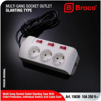 Broco 15636 Stop Kontak 3 Lubang Miring (CP + Indiv. Switch + Kabel)