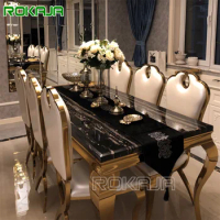 Marble Dining Table Luxury Dining Room Table Golden Stainless Steel 6 8 Chairs Seater European Modern Dining Table Set