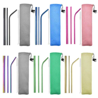 304 Stainless Steel Straw Metal Straws Reusable 6/12mm Bubble Straw Drinking Straws Set with Clean Brush For Mugs LOGO Customize
